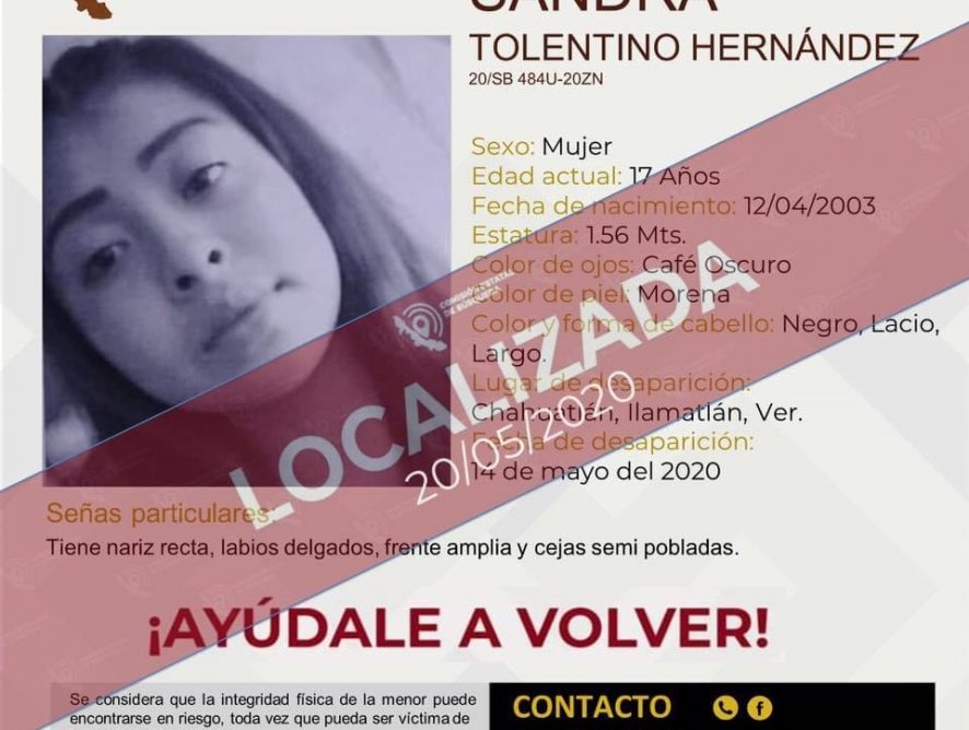Localiza Fiscalía Especializada a menor desaparecida en Ilamatlán