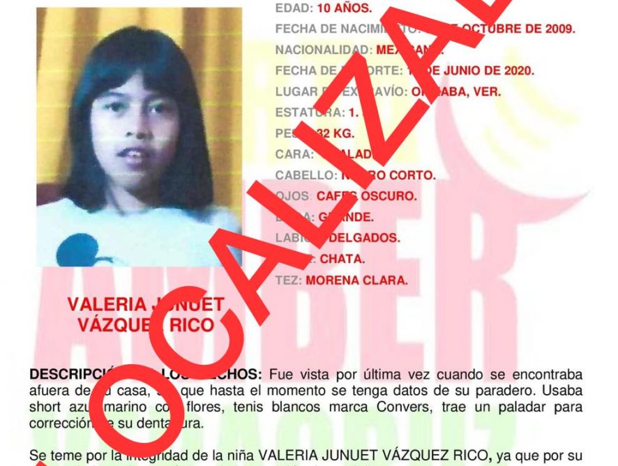 Se informa que la menor Valeria ha sido localizada.