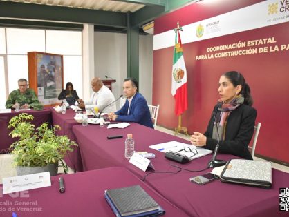 Fiscal General informa en la COESCONPAZ sentencia de 12 años por el delito de pederastia agravada, vinculación a proceso en contra del ex secretario de Gobierno de Veracruz, Rogelio “N” así como el cumplimiento de orden de aprehensión en contra de dos policías municipales de Emiliano Zapata como presuntos responsables del delito de homicidio doloso.