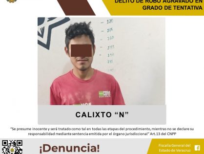 Vinculado a proceso como presunto responsable del delito de robo agravado en grado de tentativa