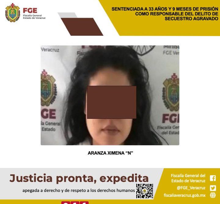 Sentenciada a 33 años y 9 meses de prisión como responsable del delito de secuestro agravado