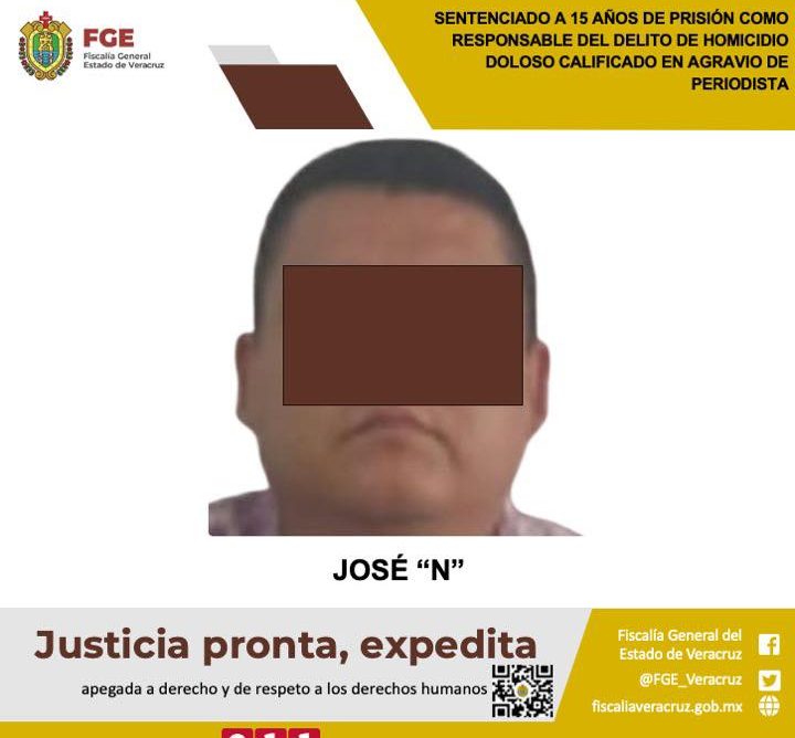 Sentenciado a 15 años de prisión como responsable del delito de homicidio doloso calificado en agravio de periodista