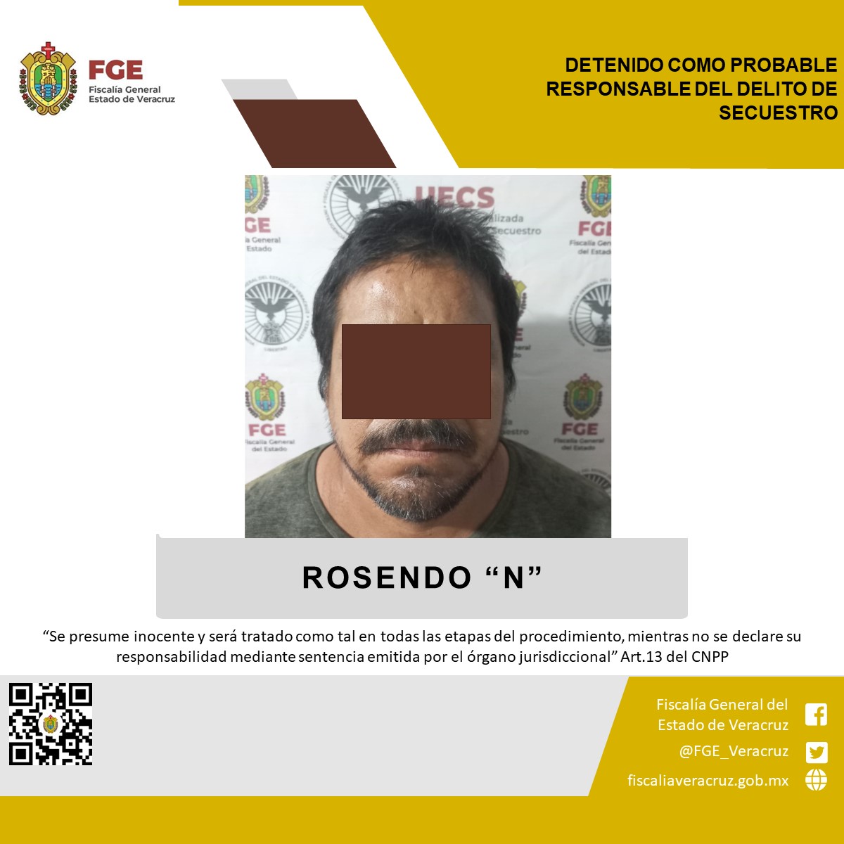 Detenido como probable responsable del delito de secuestro