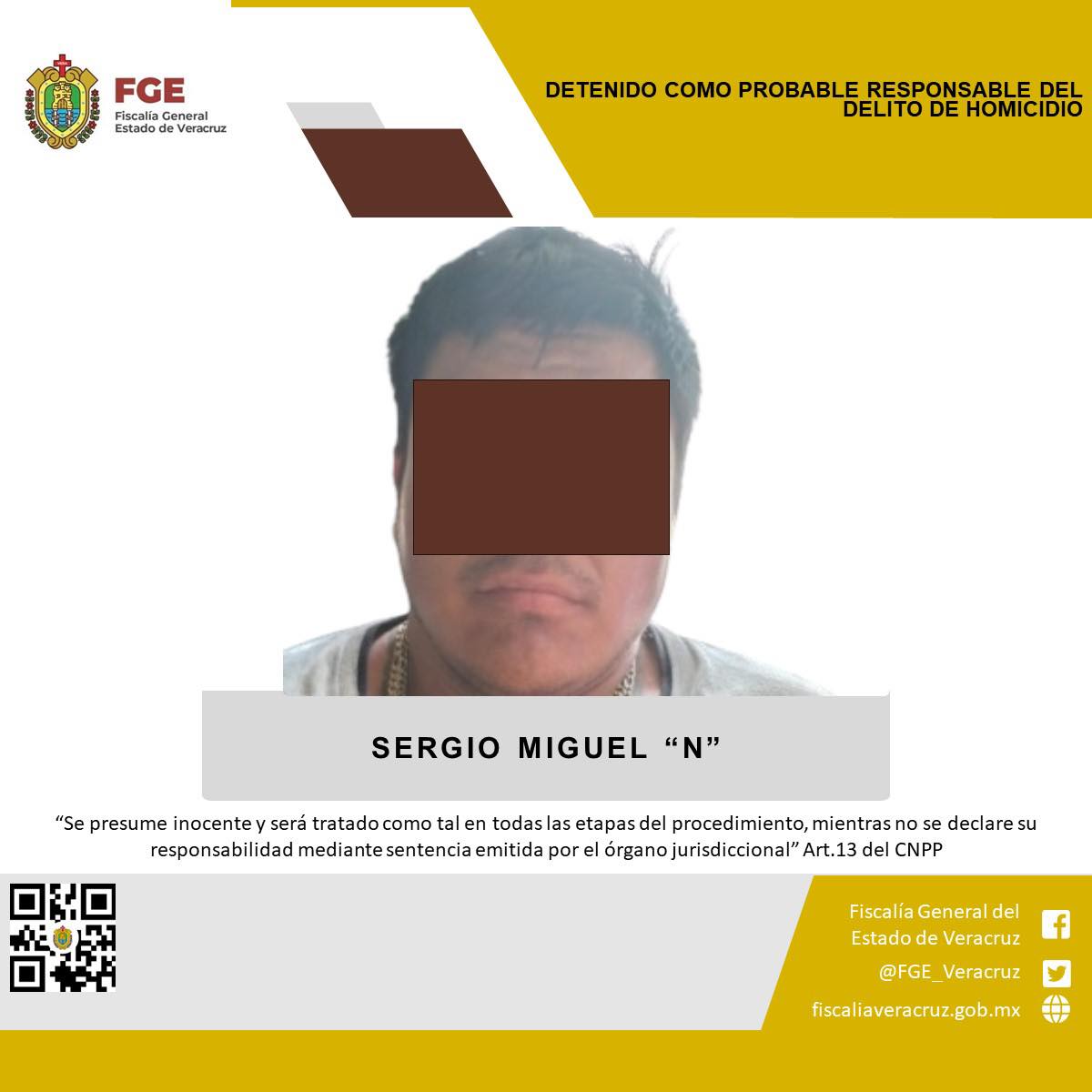 Detenido como probable responsable del delito de homicidio