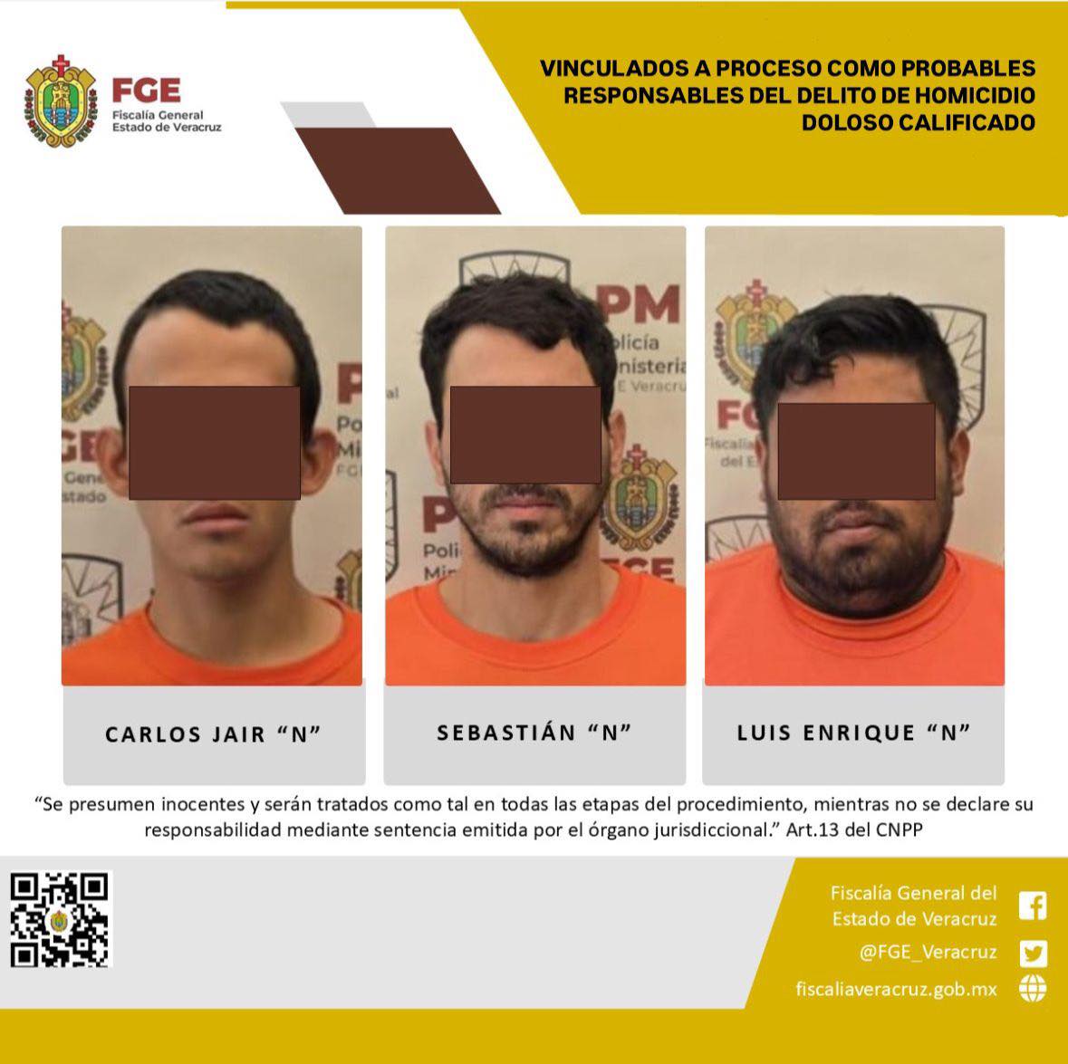 Vinculados a proceso como probables responsables del delito de homicidio doloso calificado en Perote