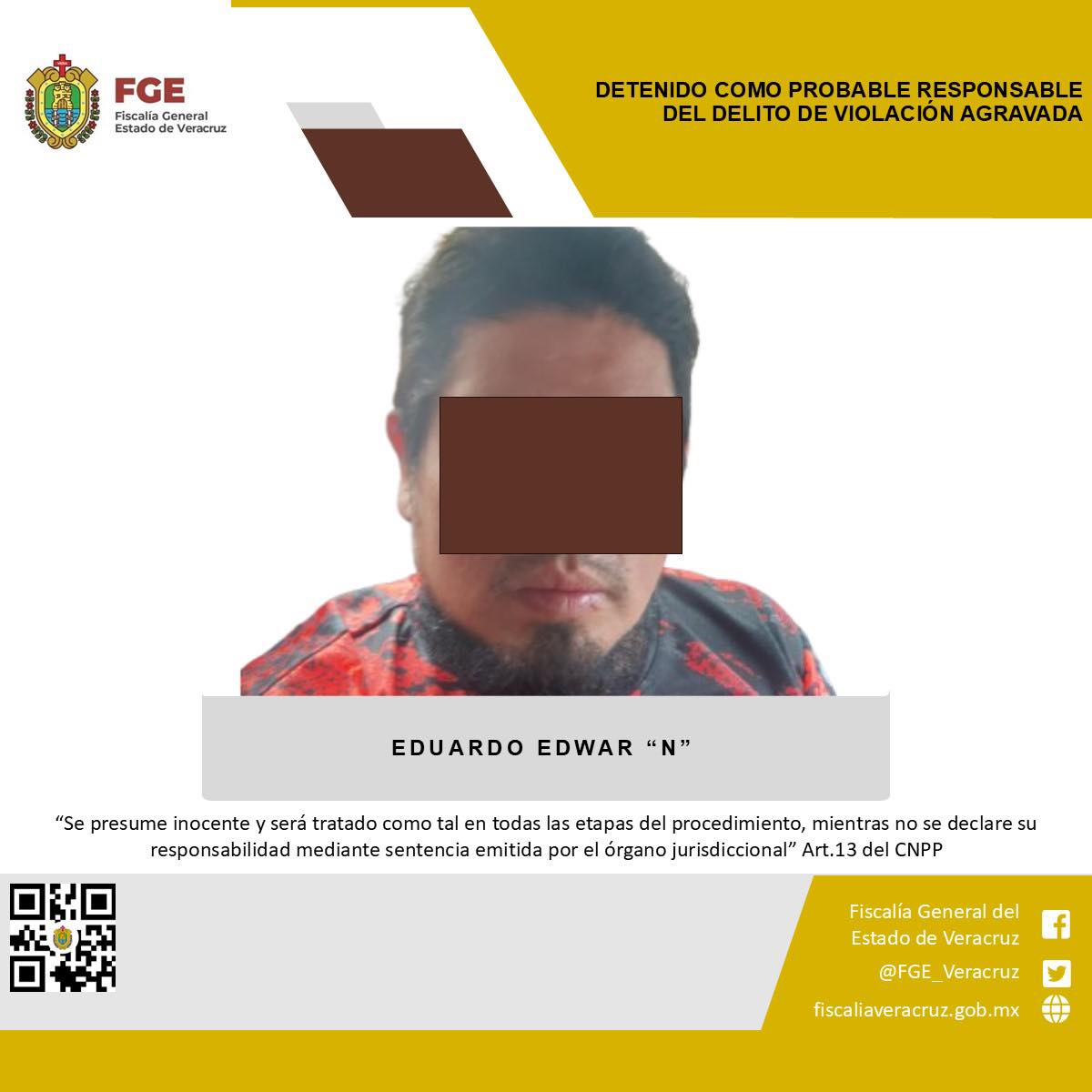 DETENIDO COMO PROBABLE RESPONSABLE DEL DELITO DE VIOLACIÓN AGRAVADA