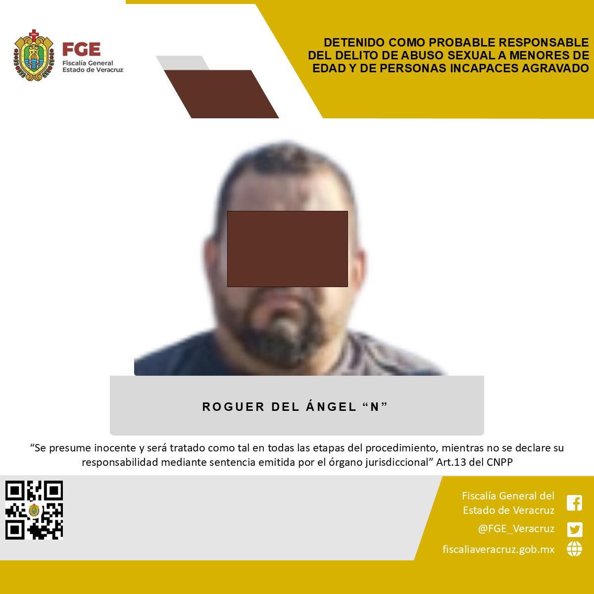 DETENIDO COMO PROBABLE RESPONSABLE DEL DELITO DE ABUSO SEXUAL A MENORES DE EDAD Y DE PERSONAS INCAPACES AGRAVADO