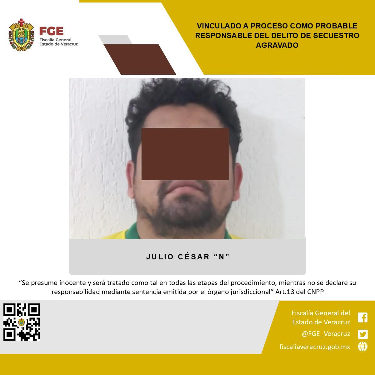 Vinculado a proceso como probable responsable del delito de secuestro agravado