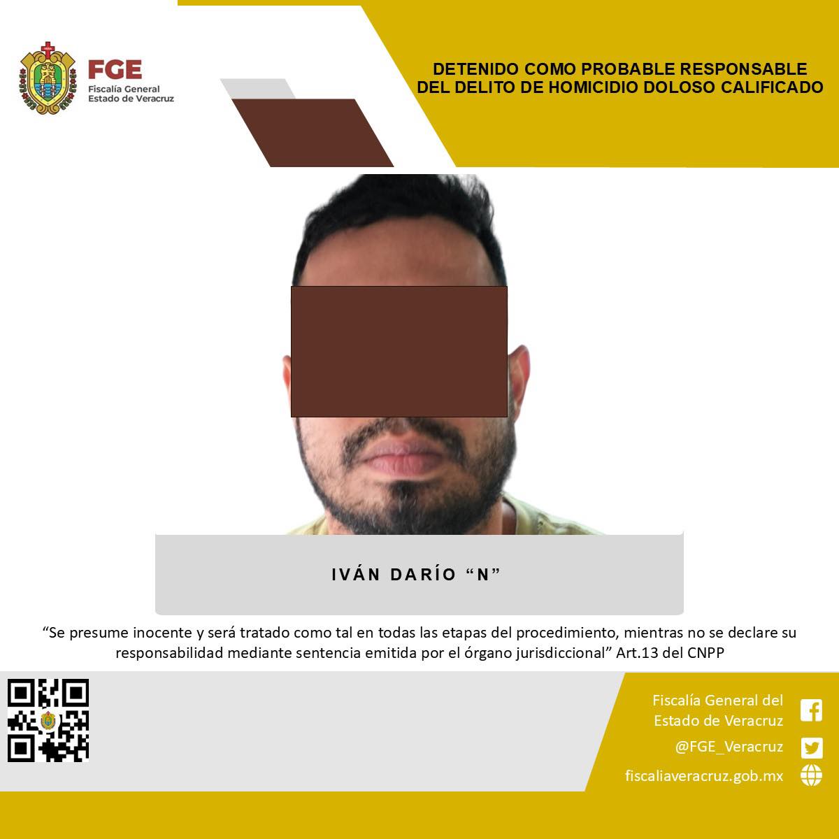 DETENIDO COMO PROBABLE RESPONSABLE DEL DELITO DE HOMICIDIO DOLOSO CALIFICADO