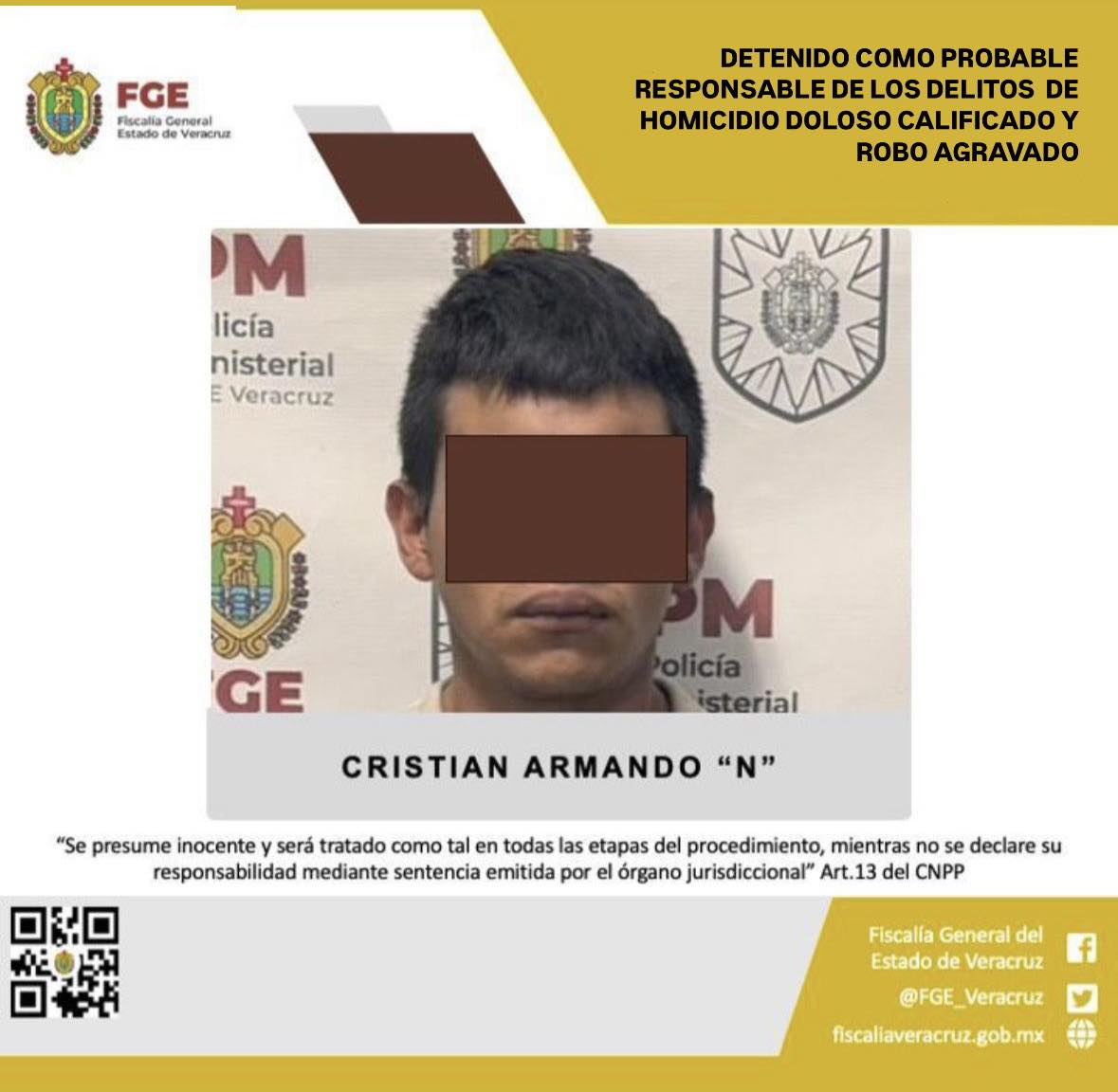 SE EJECUTA ORDEN DE APREHENSIÓN CONTRA PRESUNTO RESPONSABLE DE HOMICIDIO DOLOSO CALIFICADO EN AGRAVIO DE EMPLEADO DEL PODER JUDICIAL