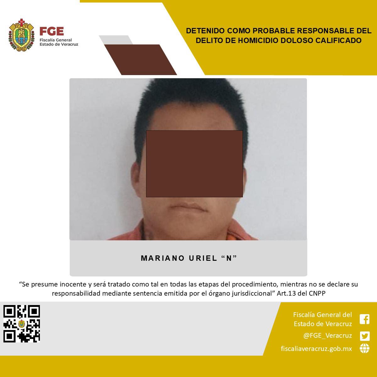 DETENIDO COMO PROBABLE RESPONSABLE DEL DELITO DE HOMICIDIO DOLOSO CALIFICADO