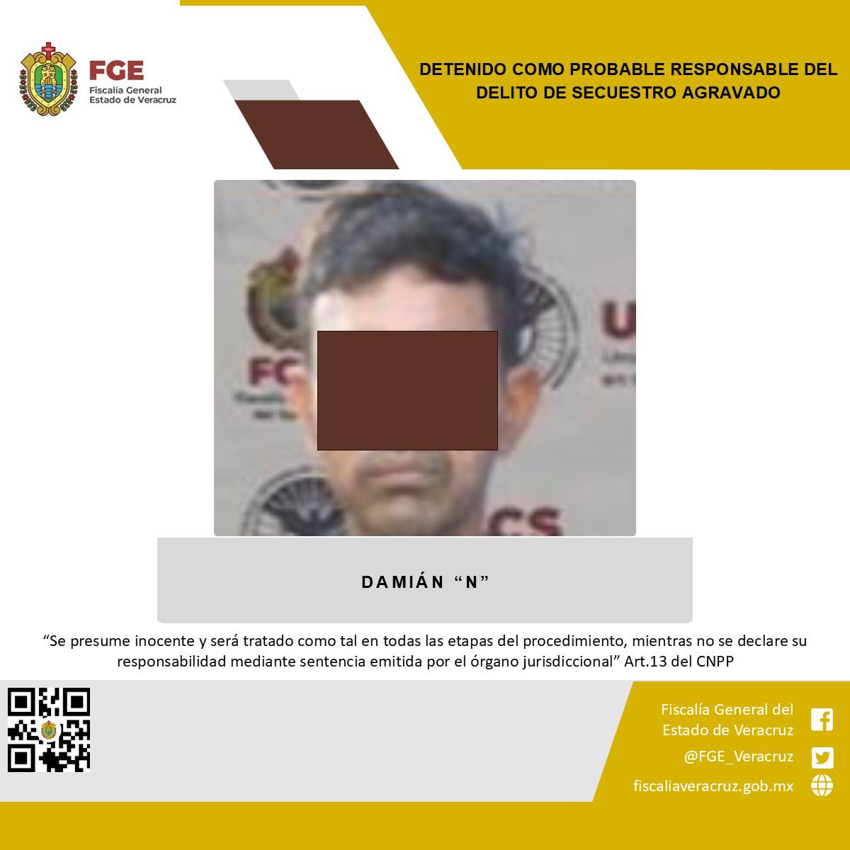 DETENIDO COMO PROBABLE RESPONSABLE DEL DELITO DE SECUESTRO AGRAVADO