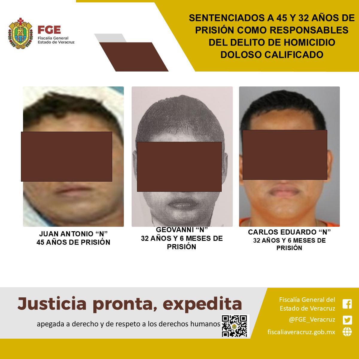 SENTENCIADOS A 45 Y 32 AÑOS DE PRISIÓN COMO RESPONSABLES DEL DELITO DE HOMICIDIO DOLOSO CALIFICADO