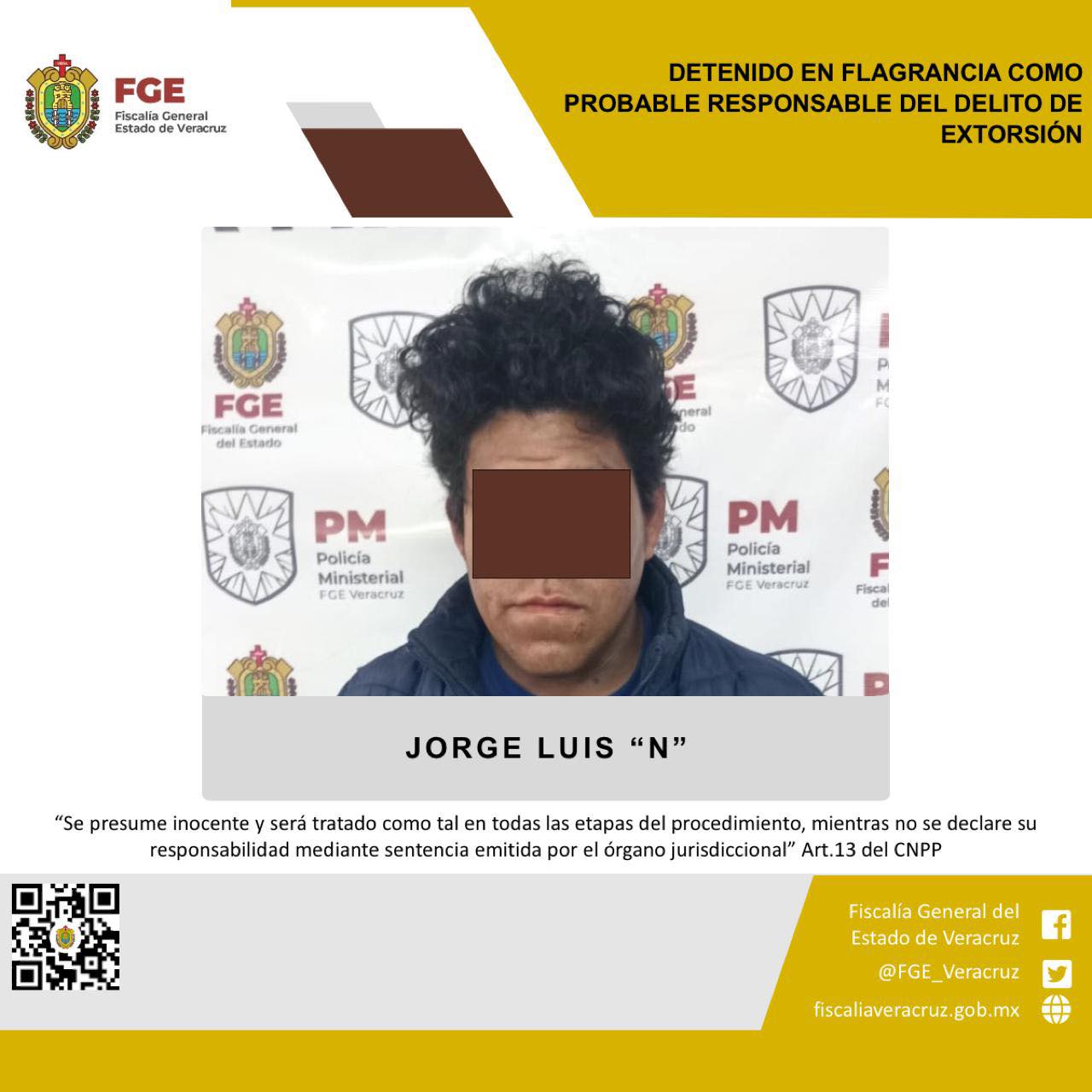 DETENIDO EN FLAGRANCIA COMO PROBABLE RESPONSABLE DEL DELITO DE EXTORSIÓN