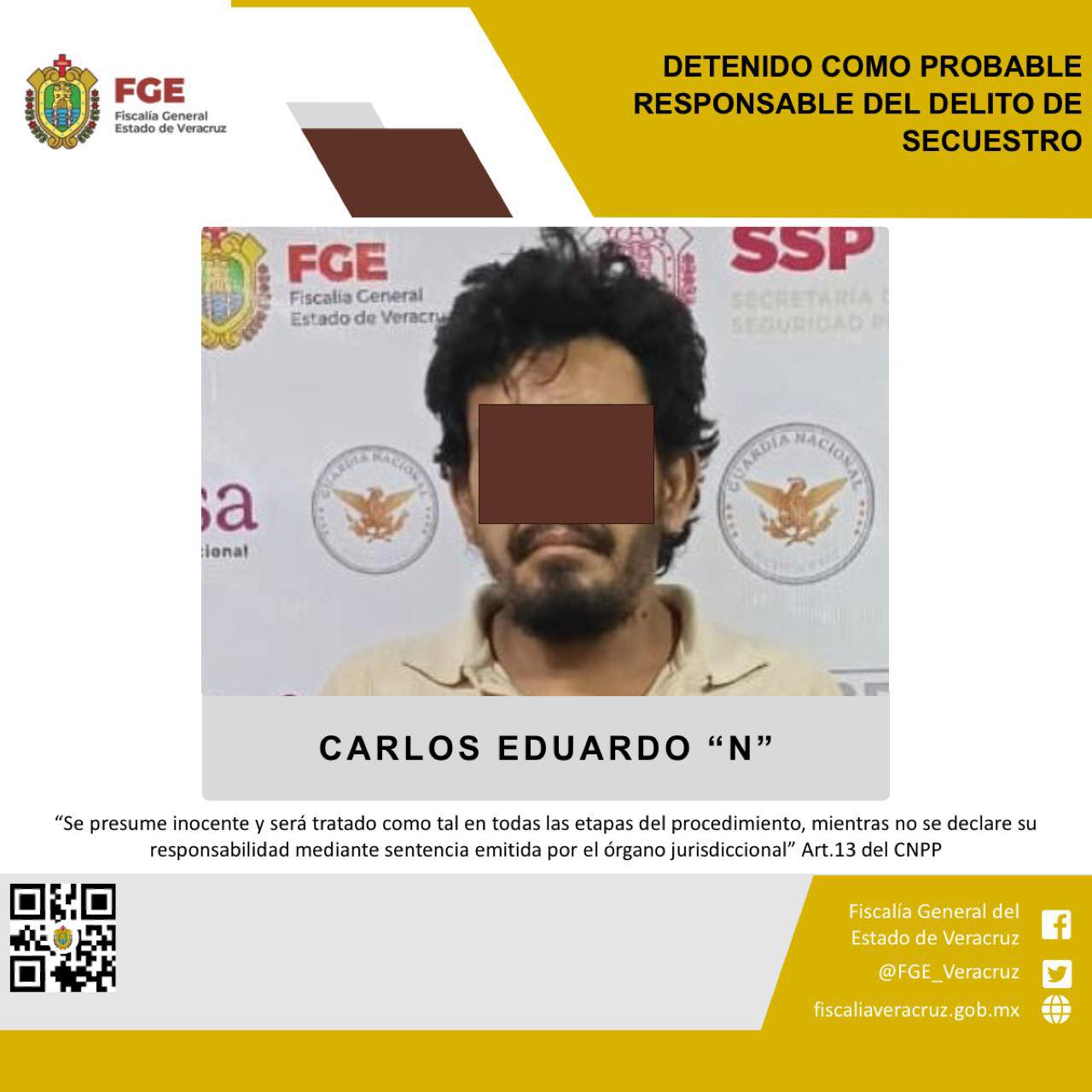 DETENIDO PRESUNTO RESPONSABLE DEL DELITO DE SECUESTRO