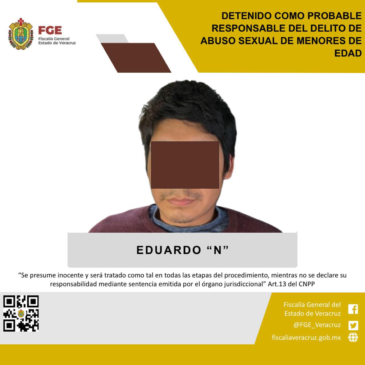 DETENIDO PRESUNTO RESPONSABLE DEL DELITO DE ABUSO SEXUAL DE MENORES DE EDAD