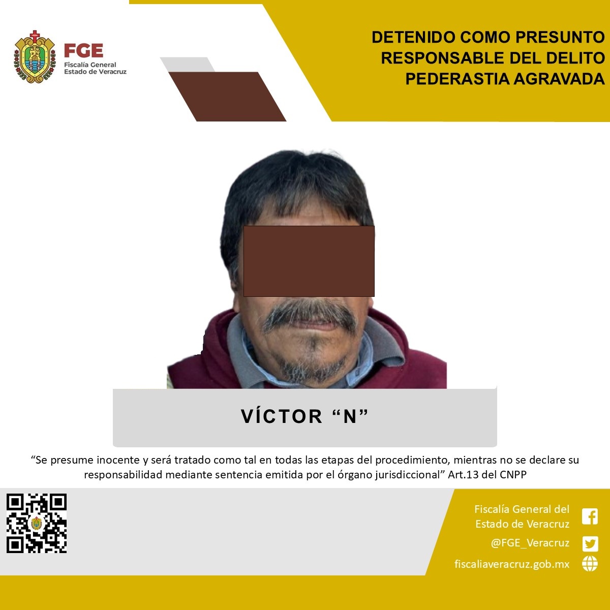 DETENIDO PRESUNTO RESPONSABLE DEL DELITO PEDERASTIA AGRAVADA