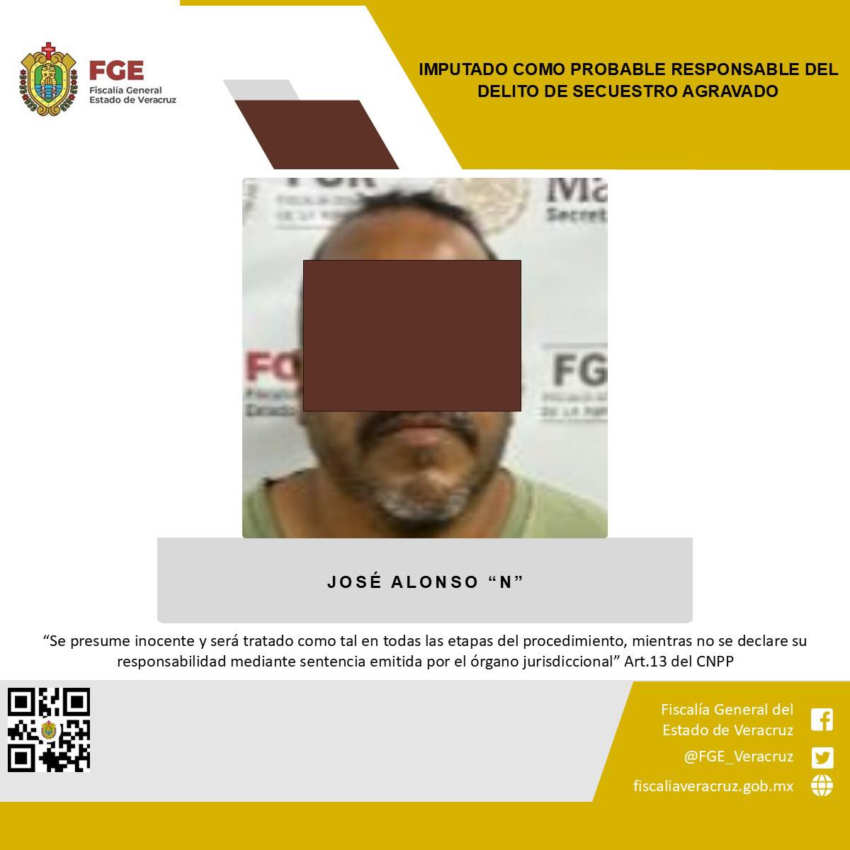 IMPUTADO COMO PROBABLE RESPONSABLE DEL DELITO DE SECUESTRO AGRAVADO