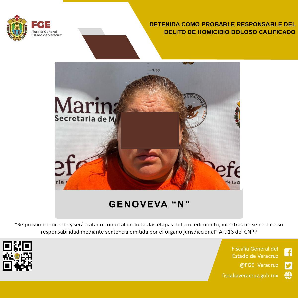 Detenida como probable responsable del delito de homicidio doloso calificado