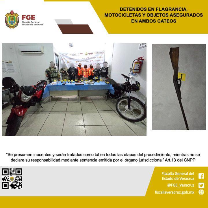 TRES PERSONAS DETENIDAS, MOTOCICLETAS Y OBJETOS ASEGURADOS EN DOS OPERATIVOS DE CATEO CON FUERZAS FEDERALES Y ESTATALES EN MALTRATA