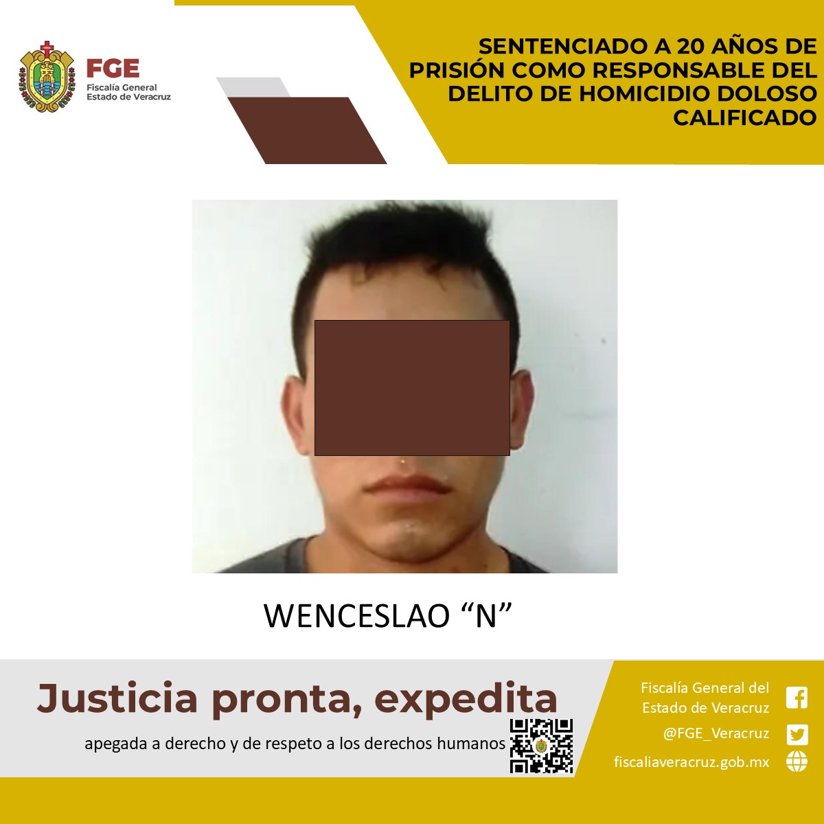 Sentenciado a 20 años de prisión como responsable del delito de homicidio doloso calificado