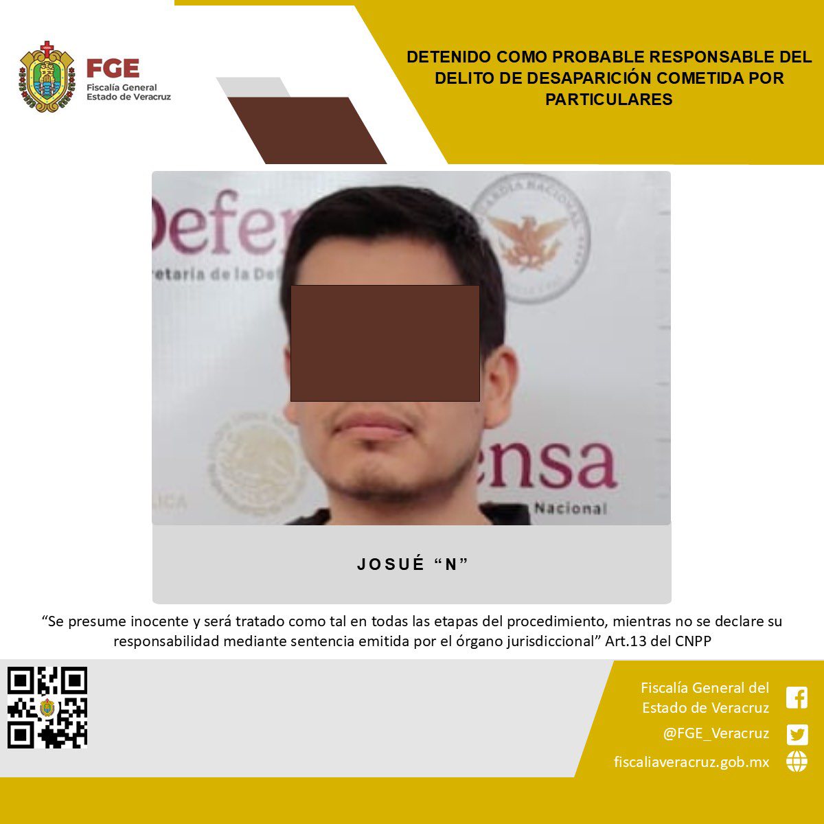 DETENIDO COMO PROBABLE RESPONSABLE DEL DELITO DE DESAPARICIÓN COMETIDA POR PARTICULARES