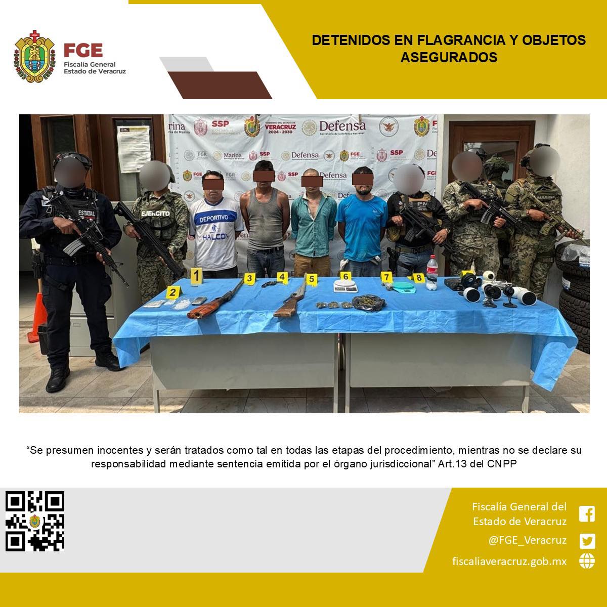 CUATRO PERSONAS DETENIDAS Y OBJETOS ASEGURADOS EN OPERATIVO DE CATEO CON FUERZAS FEDERALES Y ESTATALES EN FORTÍN DE LAS FLORES