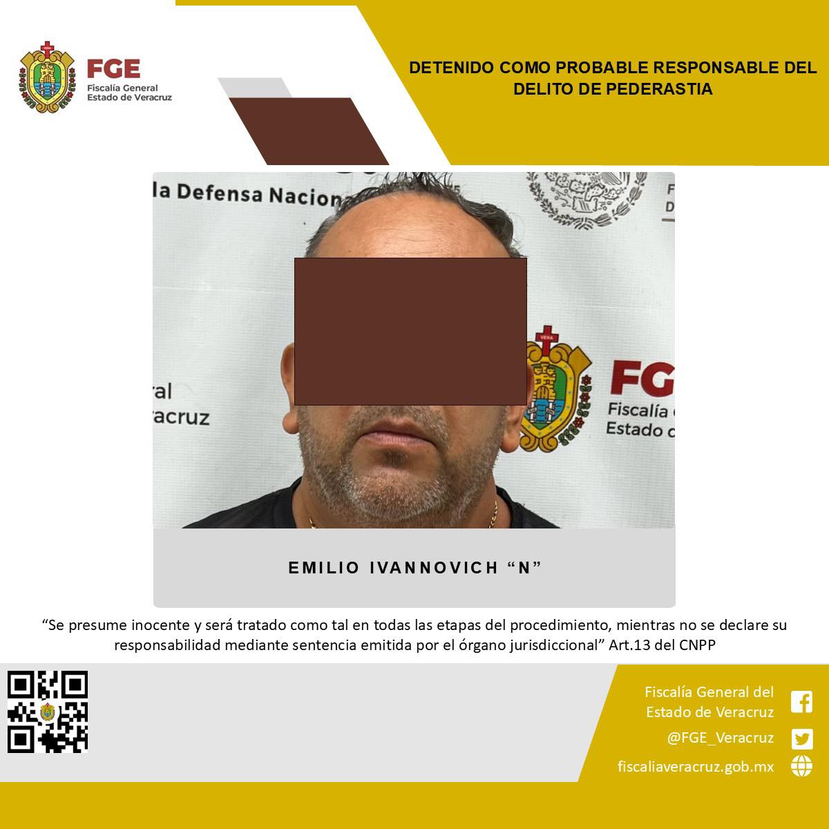 DETENIDO COMO PROBABLE RESPONSABLE DEL DELITO DE PEDERASTIA