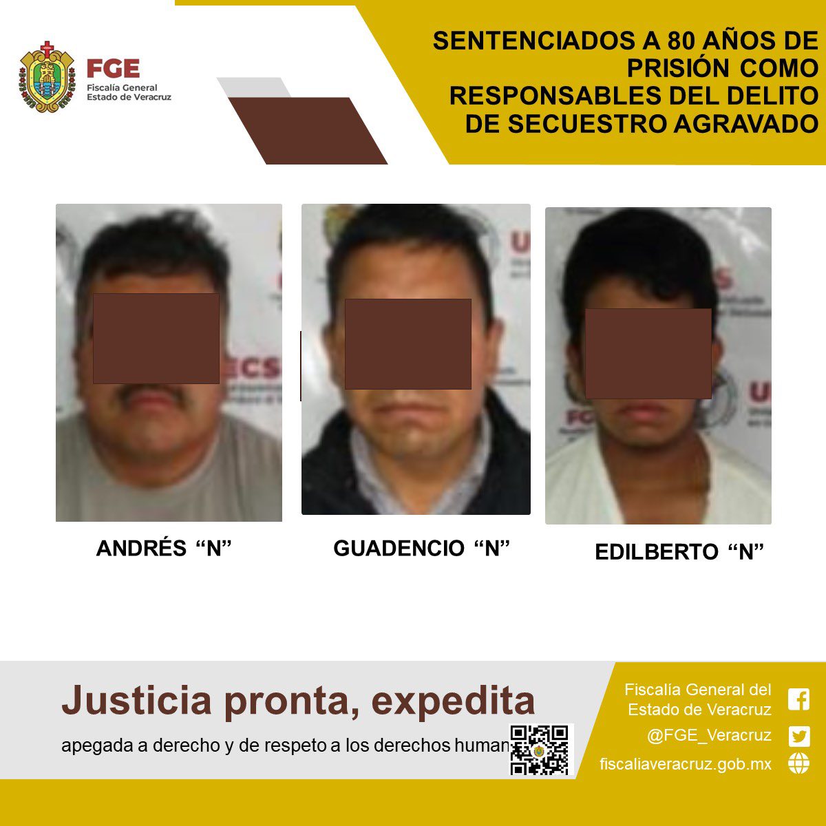 SENTENCIADOS A 80 AÑOS DE PRISIÓN COMO RESPONSABLES DEL DELITO DE SECUESTRO AGRAVADO