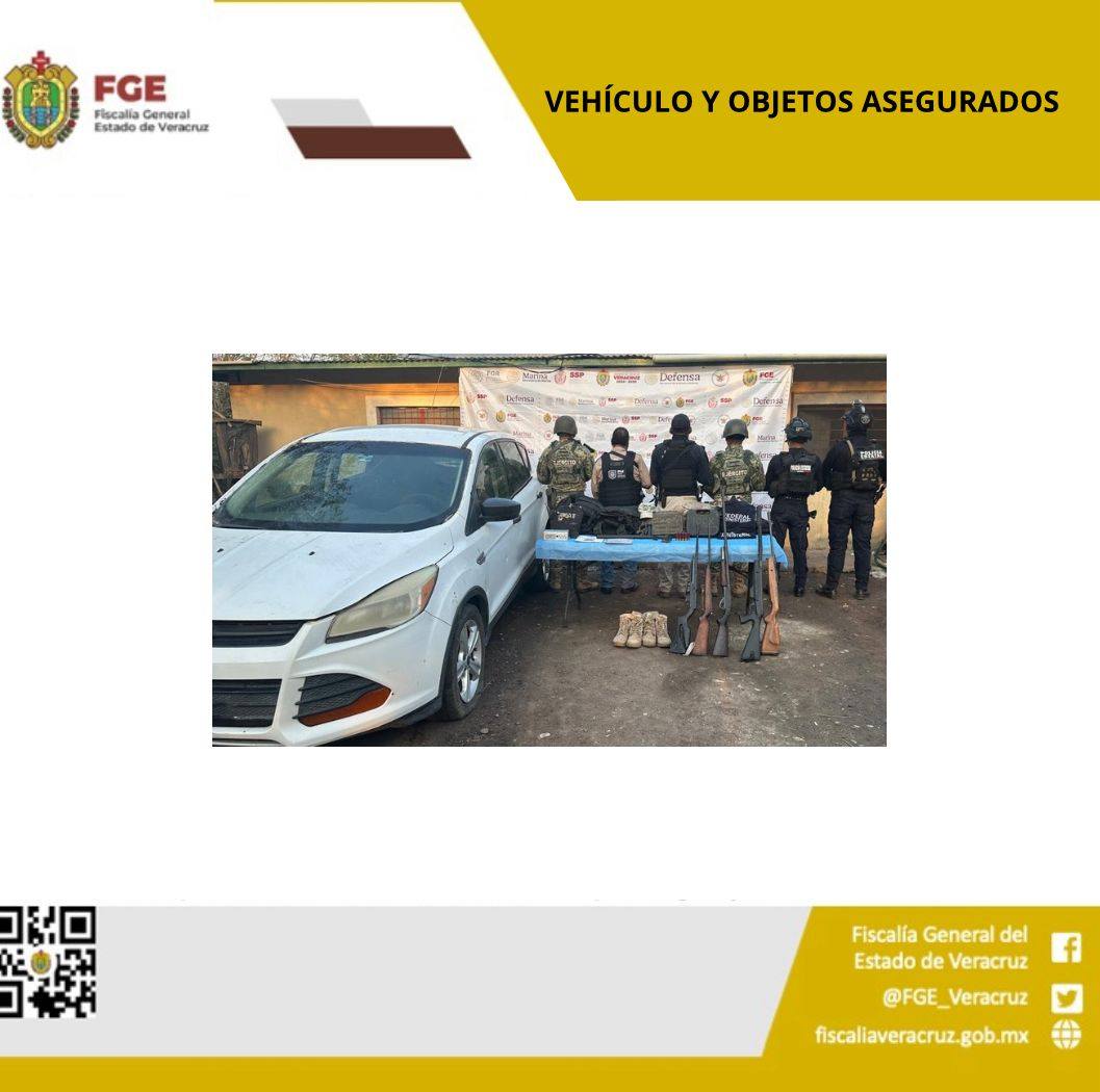VEHÍCULO  Y OBJETOS ASEGURADOS EN OPERATIVO DE CATEO CON FUERZAS ESTATALES Y FEDERALES EN TIERRA BLANCA