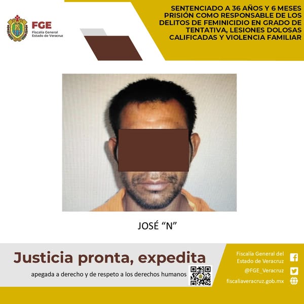 Sentenciado a 36 años y 6 meses prisión como responsable de los delitos de feminicidio en grado de tentativa, lesiones dolosas calificadas y violencia familiar