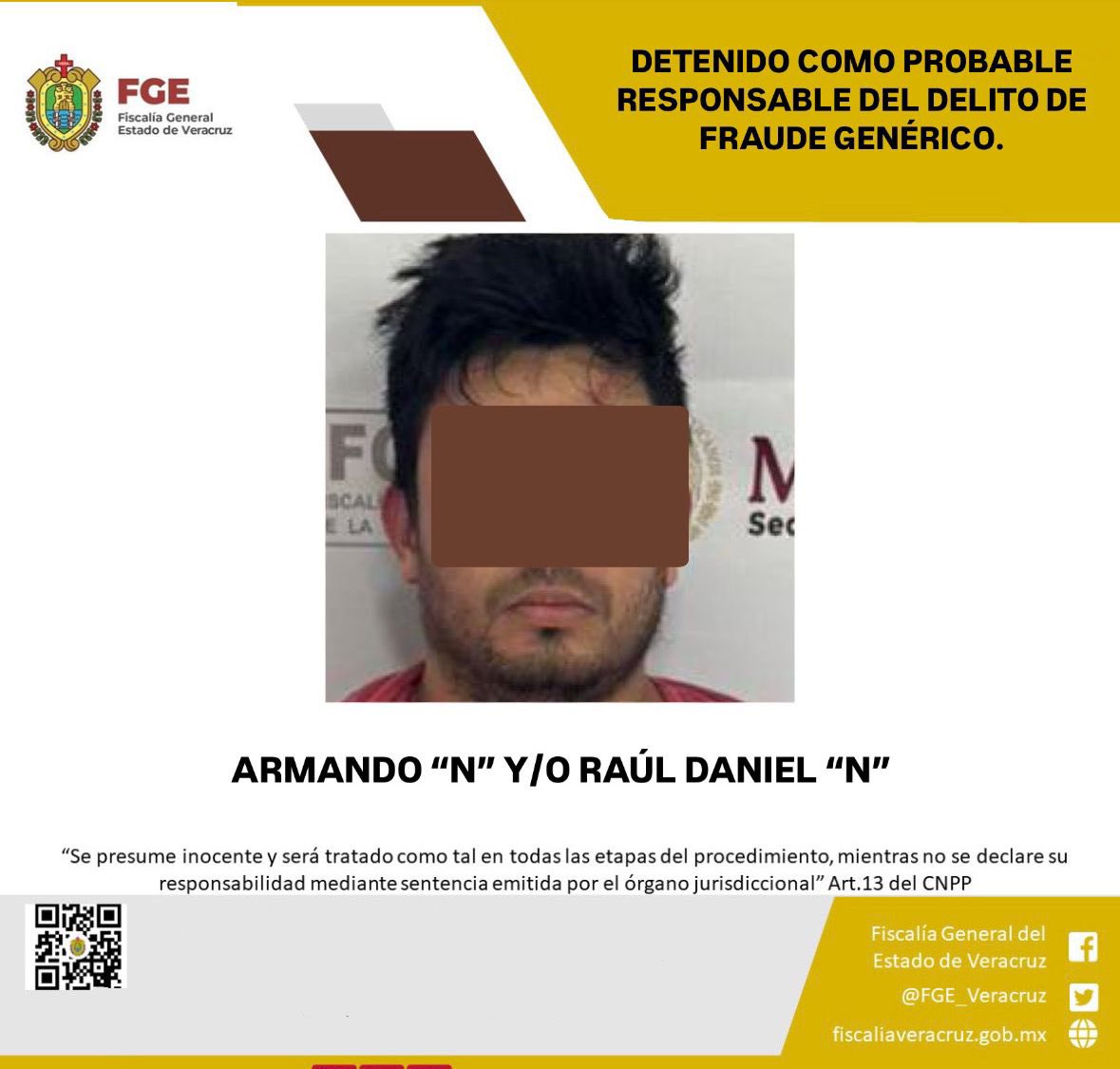 DETENIDO COMO PROBABLE RESPONSABLE DEL DELITO DE FRAUDE GENÉRICO.