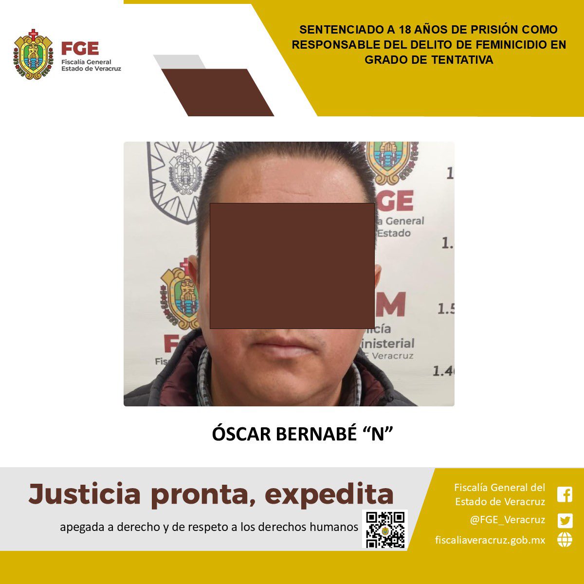 SENTENCIADO A 18 AÑOS DE PRISIÓN COMO RESPONSABLE DEL DELITO DE FEMINICIDIO EN GRADO DE TENTATIVA