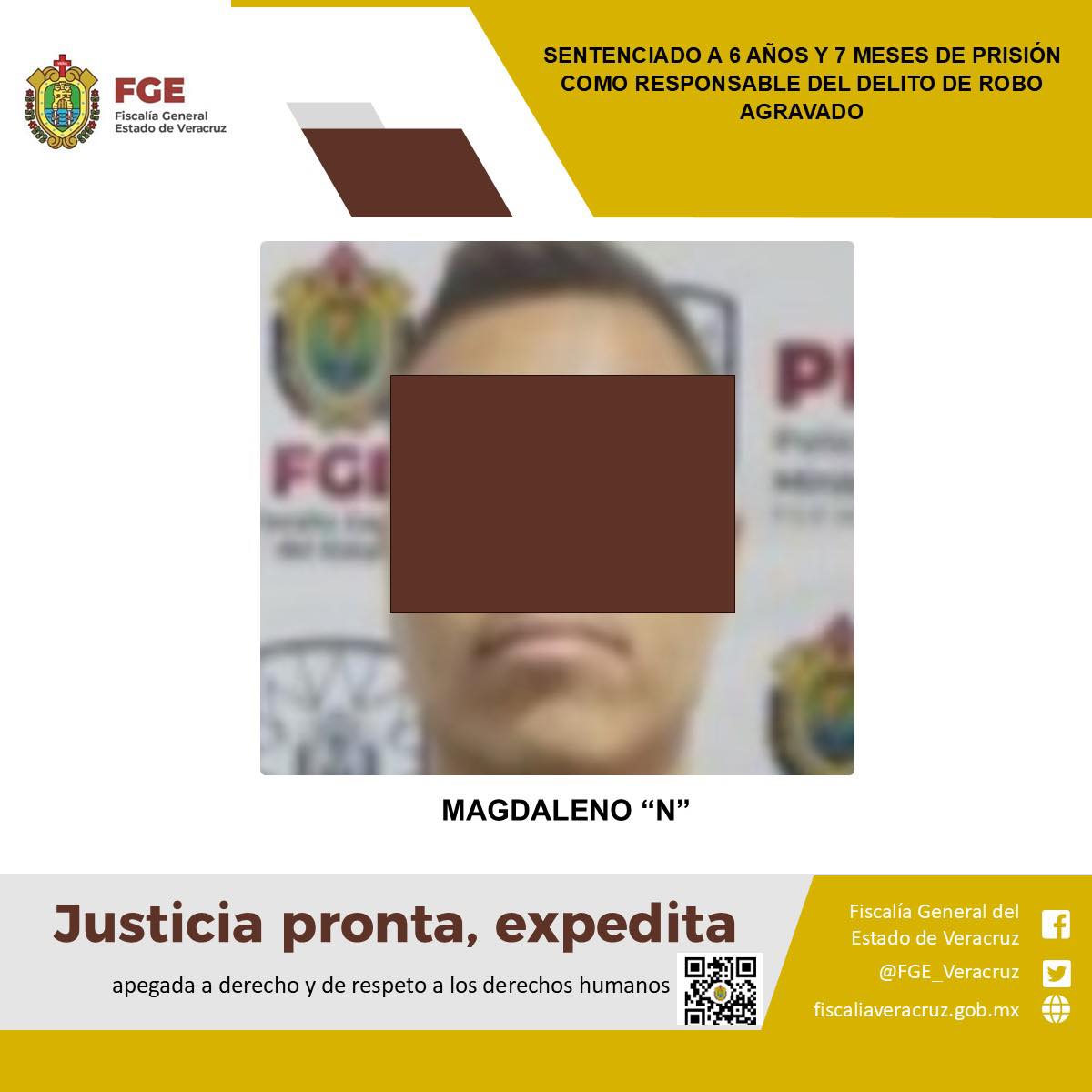 SENTENCIADO A 6 AÑOS Y 7 MESES DE PRISIÓN COMO RESPONSABLE DEL DELITO DE ROBO AGRAVADO