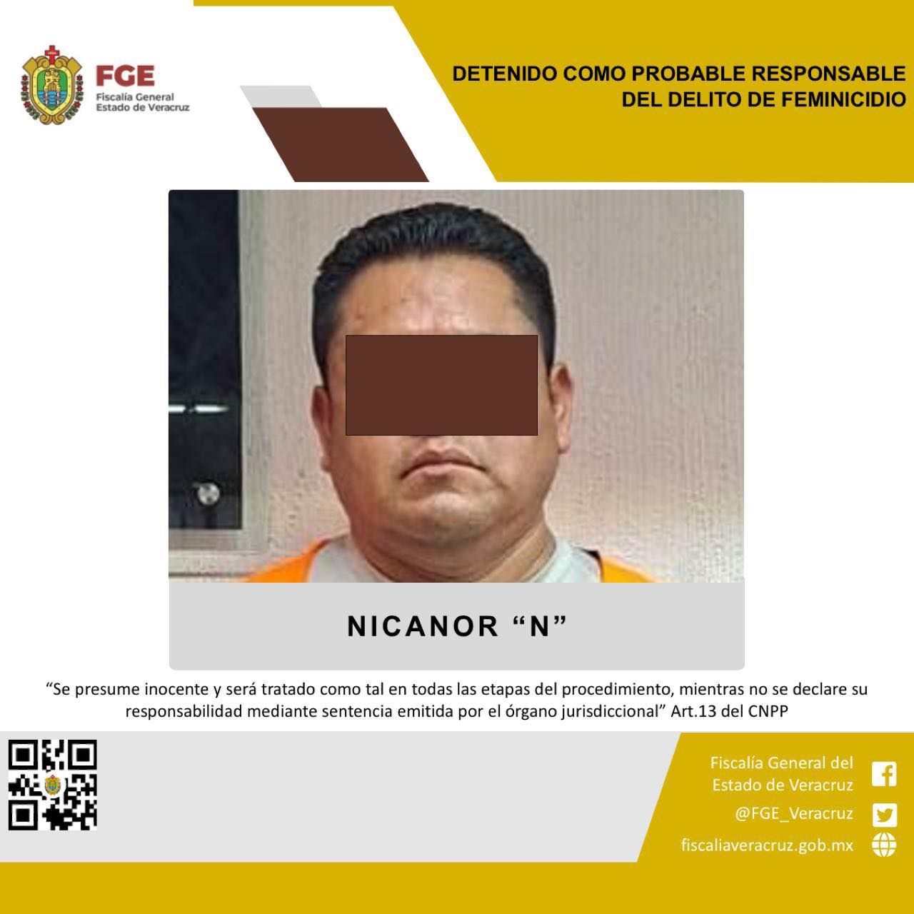 Detenido como probable responsable del delito de feminicidio en Papantla