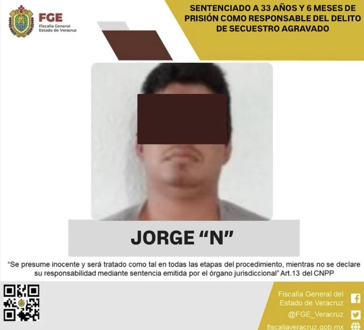 SENTENCIADO A 33 AÑOS Y 6 MESES DE PRISIÓN COMO RESPONSABLE DEL DELITO DE SECUESTRO AGRAVADO