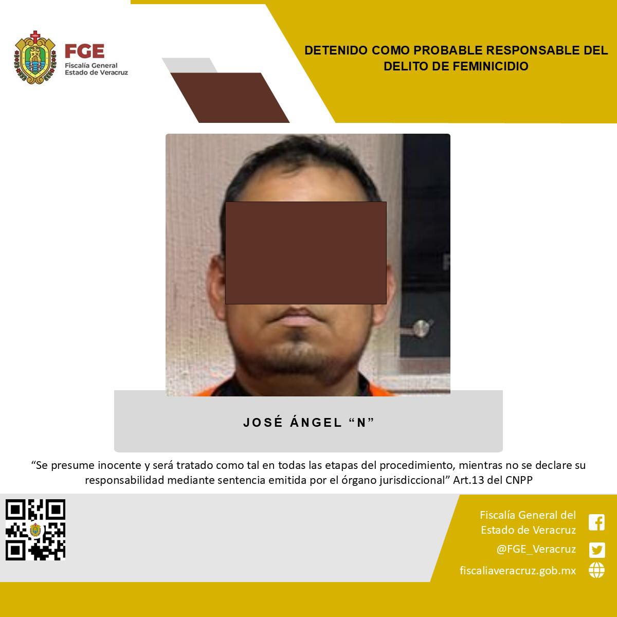 DETENIDO COMO PROBABLE RESPONSABLE DEL DELITO DE FEMINICIDIO