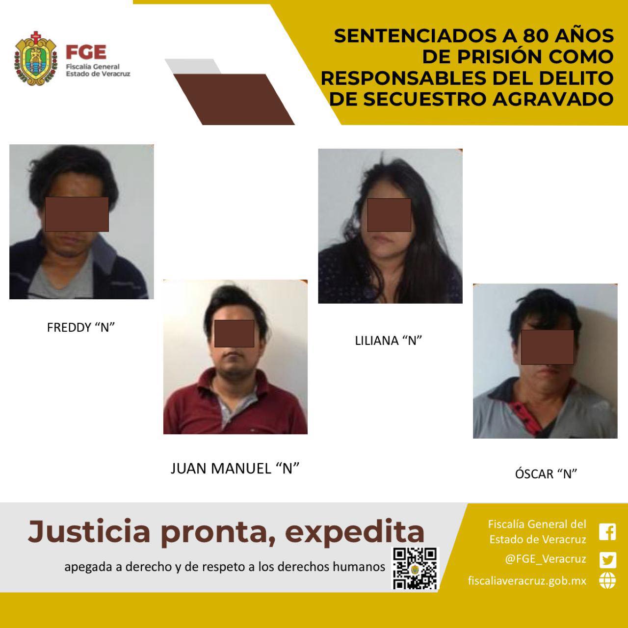 Sentenciados a 80 años de prisión como responsables del delito de secuestro agravado
