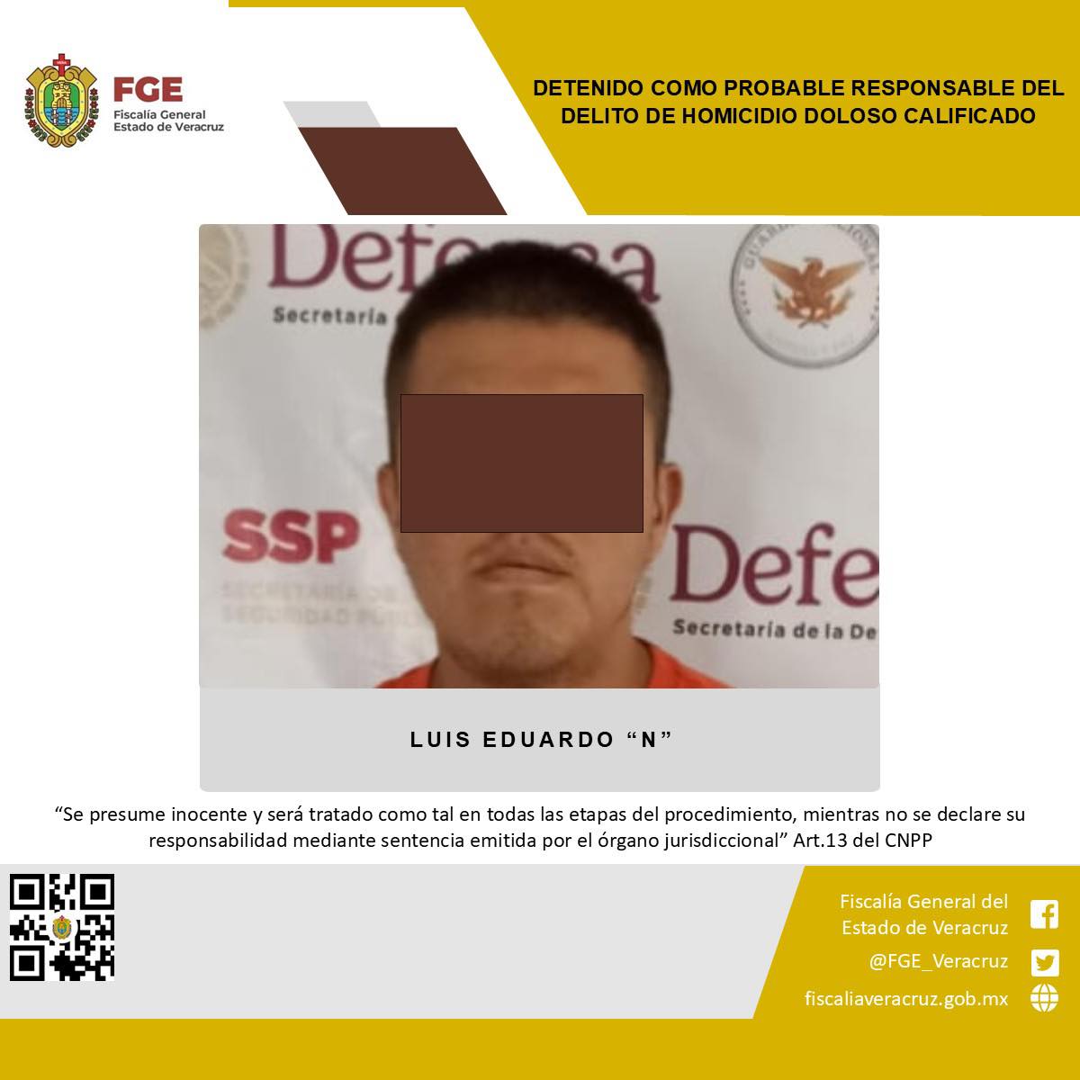 DETENIDO COMO PROBABLE RESPONSABLE DEL DELITO DE HOMICIDIO DOLOSO CALIFICADO