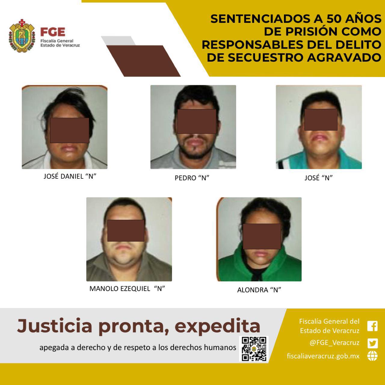 Sentenciados a 50 años de prisión como responsables del delito de secuestro agravado