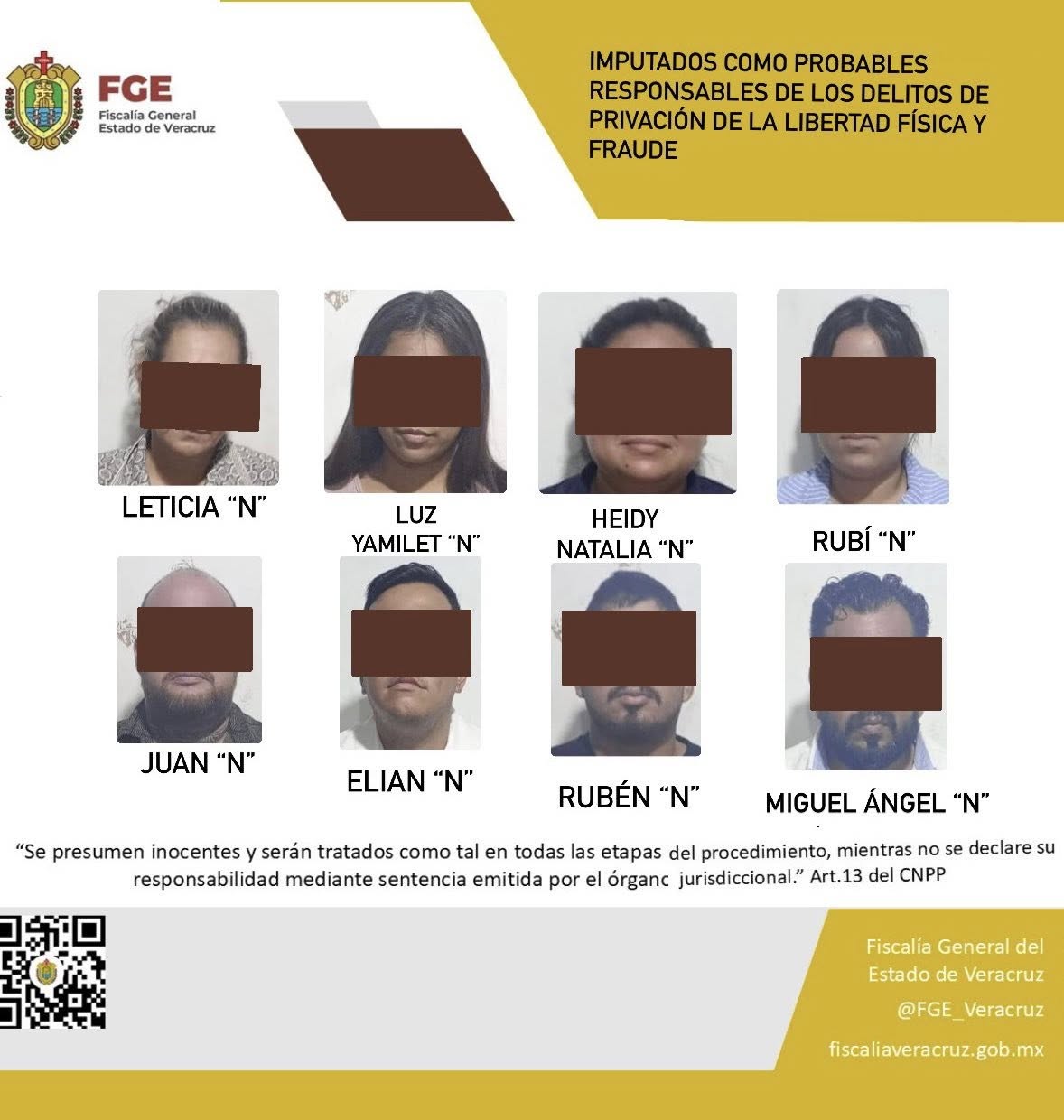 IMPUTADOS COMO PROBABLES RESPONSABLES DE LOS DELITOS DE PRIVACIÓN DE LA LIBERTAD FÍSICA Y FRAUDE
