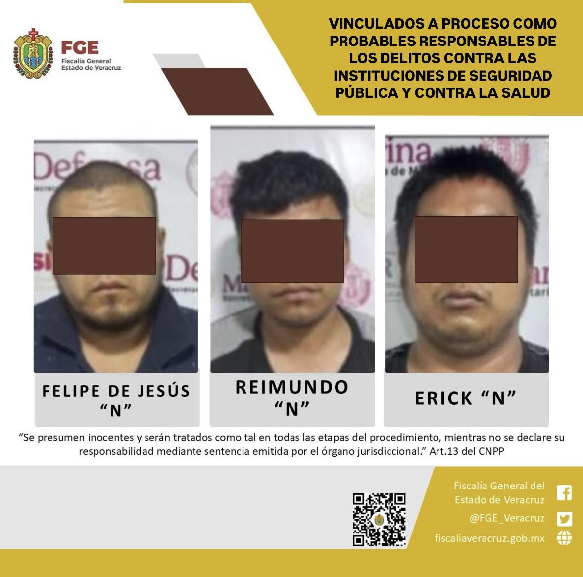 Vinculados a proceso como probables responsables de los delitos contra las instituciones de seguridad pública y contra la salud