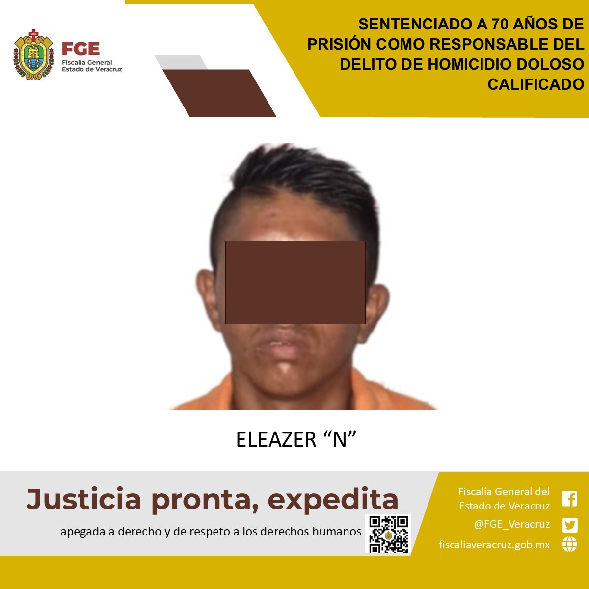 Sentenciado a 70 años de prisión como responsable del delito de homicidio doloso calificado