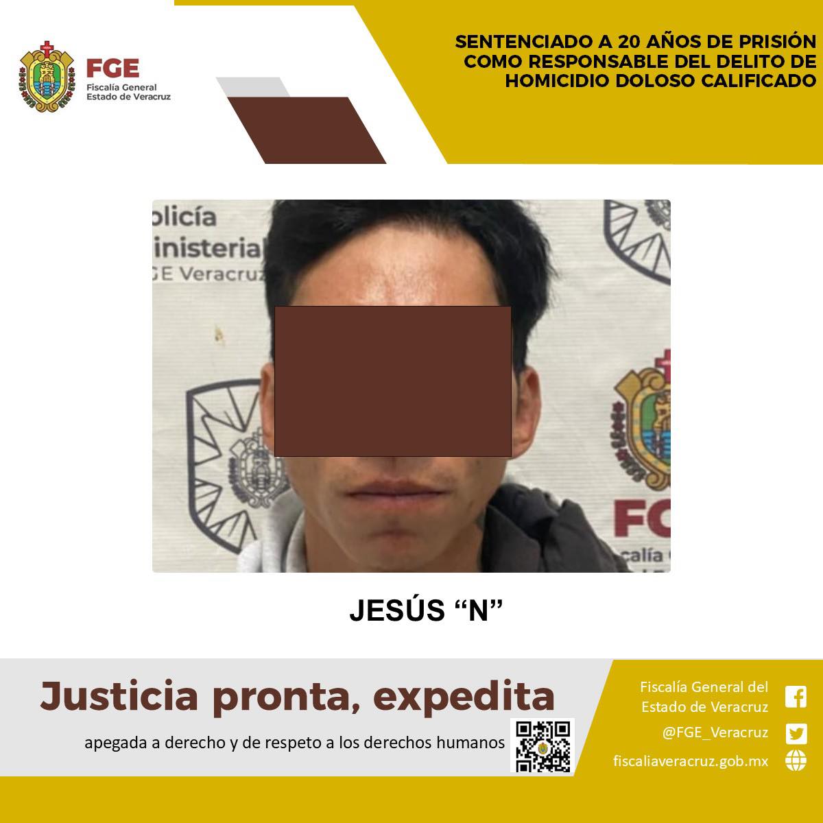 Sentenciado a 20 años de prisión como responsable del delito de homicidio doloso calificado
