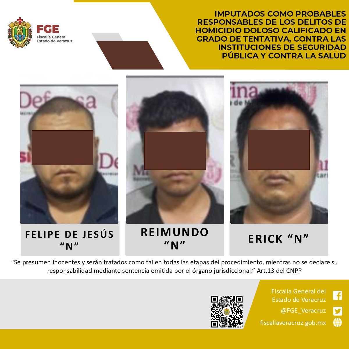 Imputados como probables responsables de los delitos de homicidio doloso calificado en grado de tentativa, contra las instituciones de seguridad pública y contra la salud