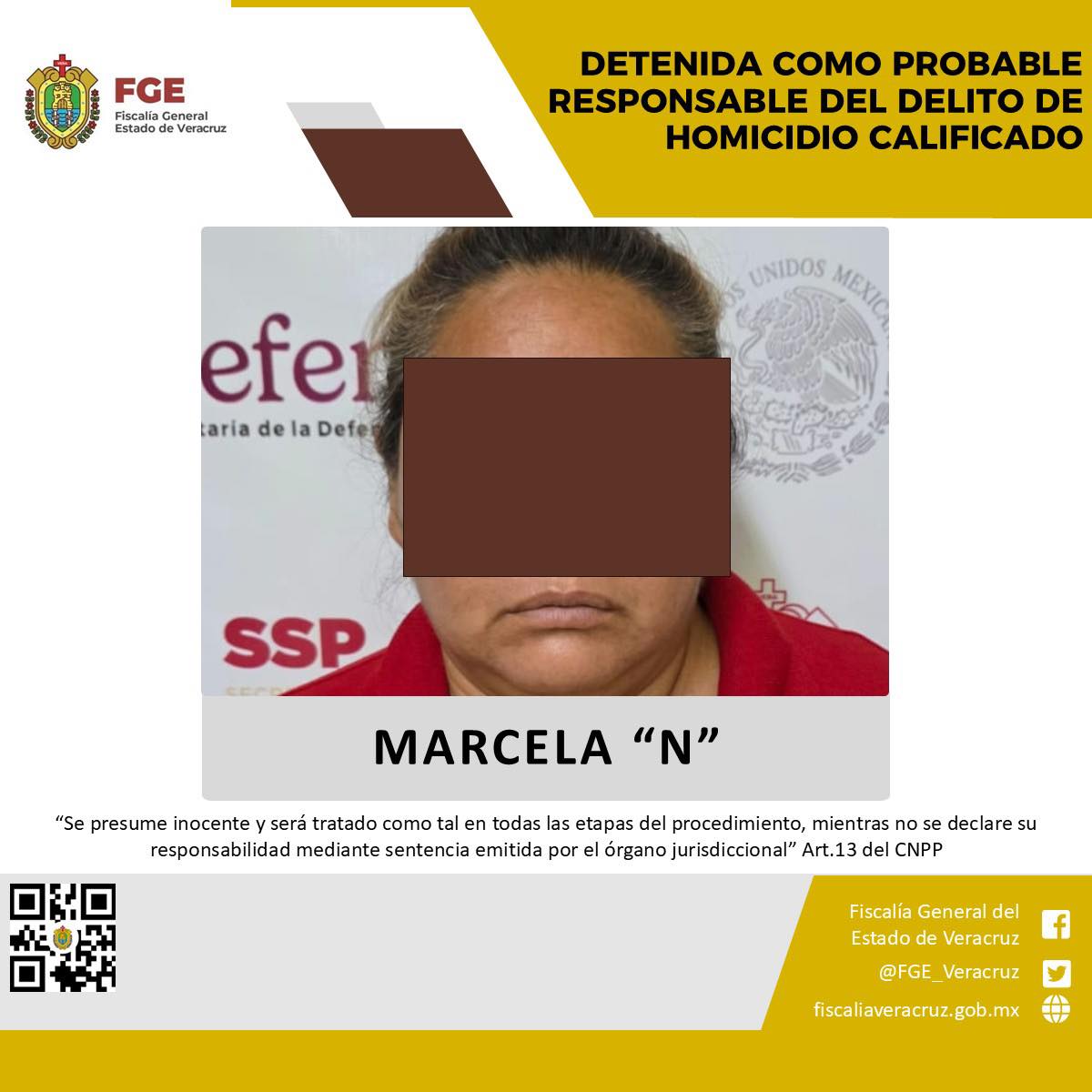 DETENIDA COMO PROBABLE RESPONSABLE DEL DELITO DE HOMICIDIO CALIFICADO