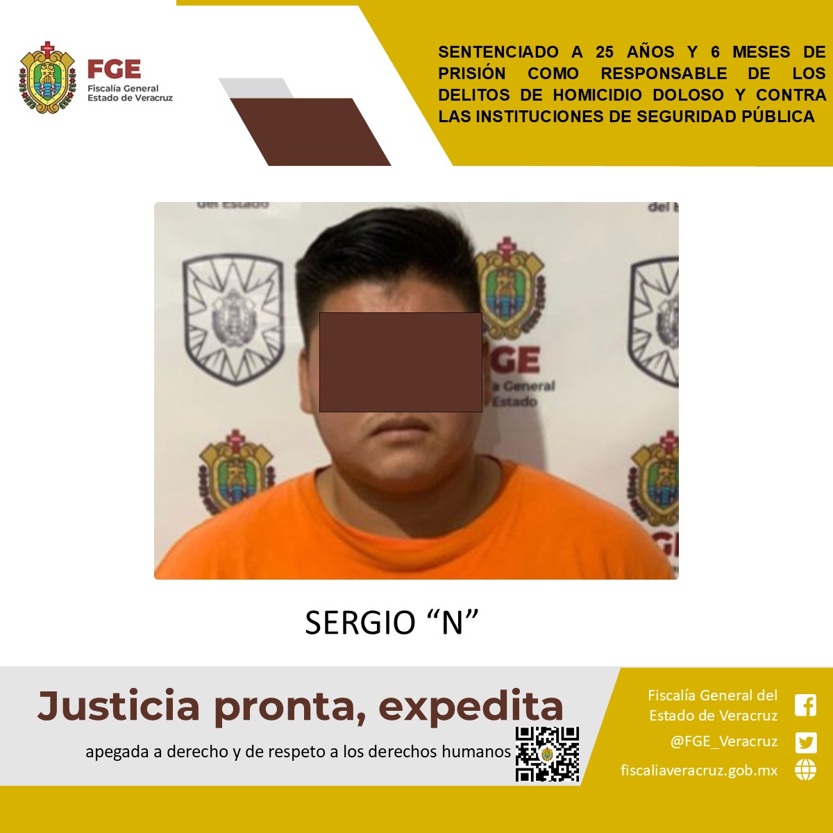 SENTENCIADO A 25 AÑOS Y 6 MESES DE PRISIÓN COMO RESPONSABLE DE LOS DELITOS DE HOMICIDIO DOLOSO Y CONTRA LAS INSTITUCIONES DE SEGURIDAD PÚBLICA