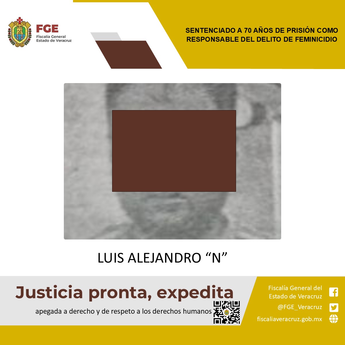 SENTENCIADO A 70 AÑOS DE PRISIÓN COMO RESPONSABLE DEL DELITO DE FEMINICIDIO