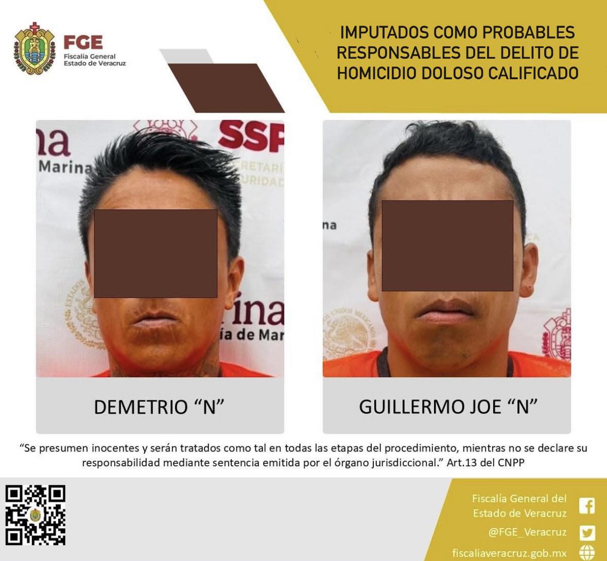 Imputados como probables responsables del delito de homicidio doloso calificado