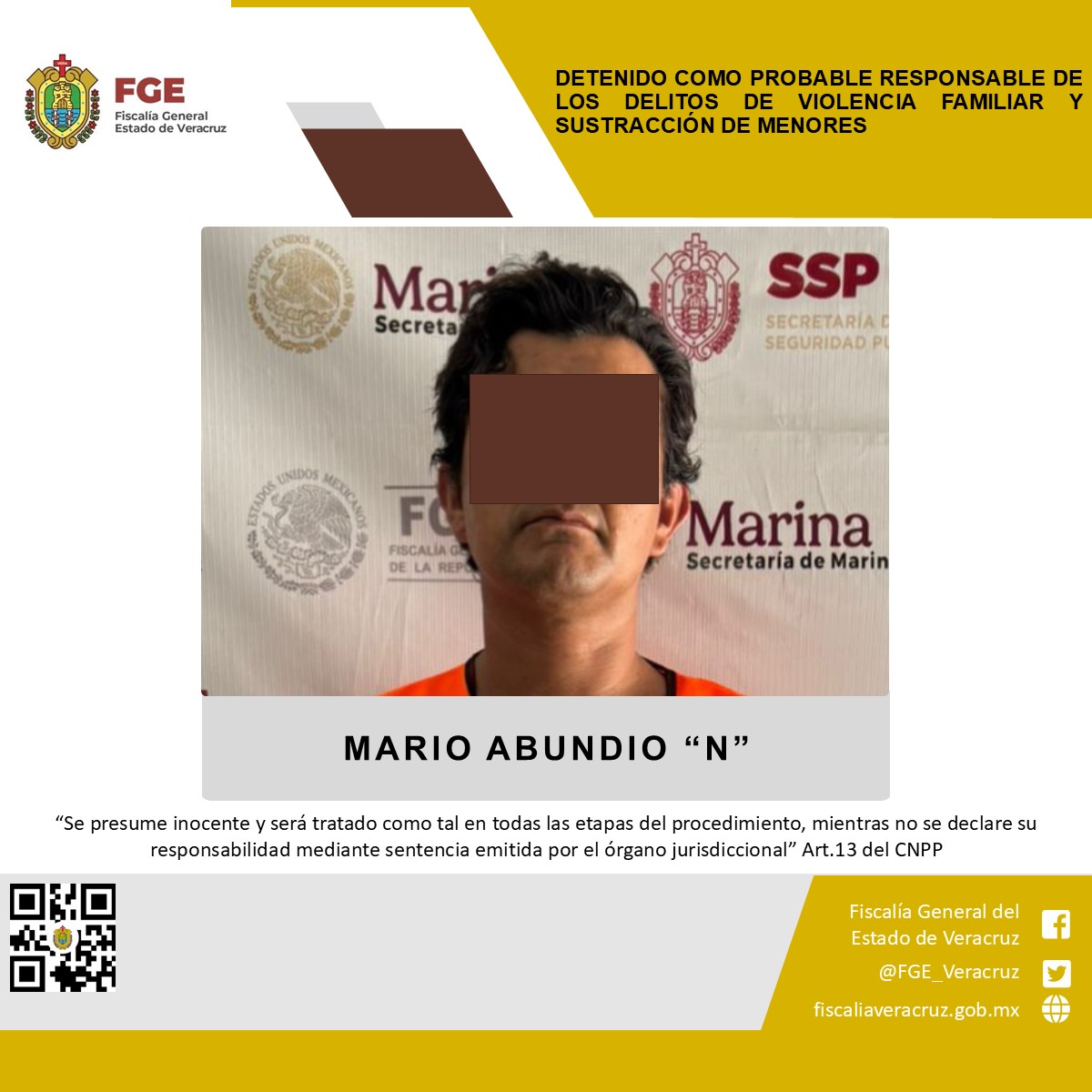 Detenido como probable responsable de los delitos de violencia familiar y sustracción de menores